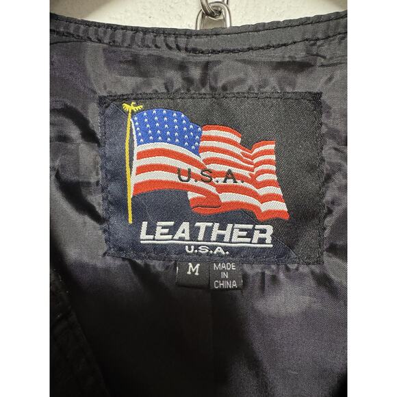 USA Leather Vest Mens Medium Black POW MIA Patch Embroidered Biker Motorcycle - Picture 2 of 7